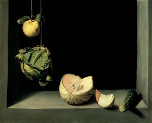 Juan Sanchez Cotan: Quince Cabbage, Melon, and Cucumber, Oil on Canvas, 1602